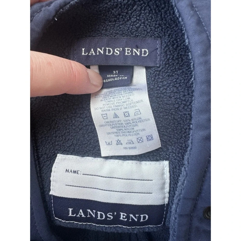 Lands End Kids Navy Blue Insulated Snow Bib Overalls Toddler Size 3t Zip Around